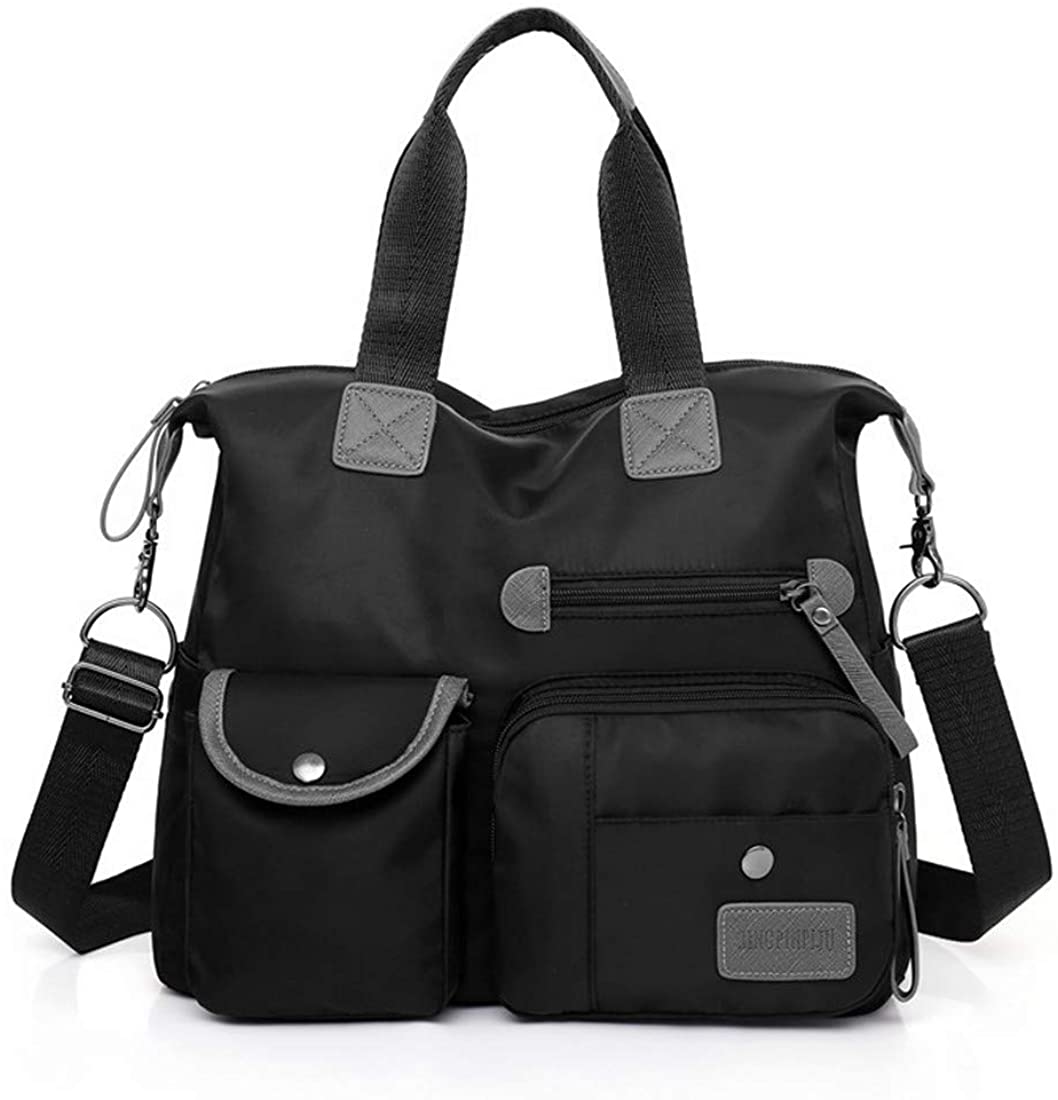 Price:$17.99 Crossbody Bags for Women Multi Pocket Shoulder Bag Waterproof Nylon Travel Purses and Handbags Lightweight Top Handbag - Black  Handbags   