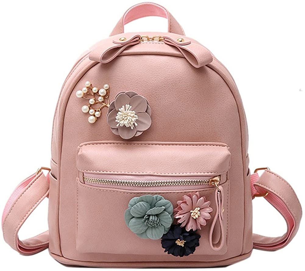 Price:$23.99    Bcony Pink Mini PU Leather Women Backpack Purse Boho Flower Handmade Shoulder Bag Casual satchel Leisure Daypack for Teen Girls  Clothing