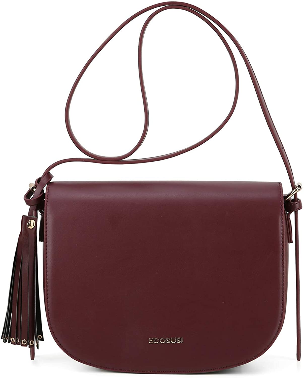 Price:$21.99 ECOSUSI Women's Saddle Crossbody Bag Shoulder Purse with Tassel and Front Pocket, Red  Handbags   