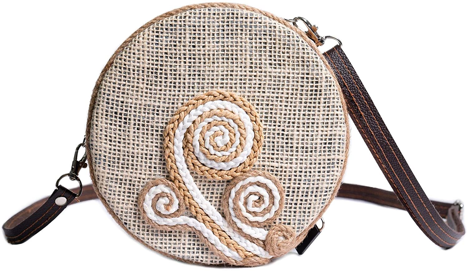 Price:$16.99 Brevanh Purses and Handbags Handwoven Round Crossbody Bags Jute Fiber Plant Leather Strap Eco-friendly Crossover Bags Natural Bag Unique Bags Fashion  Handbags   