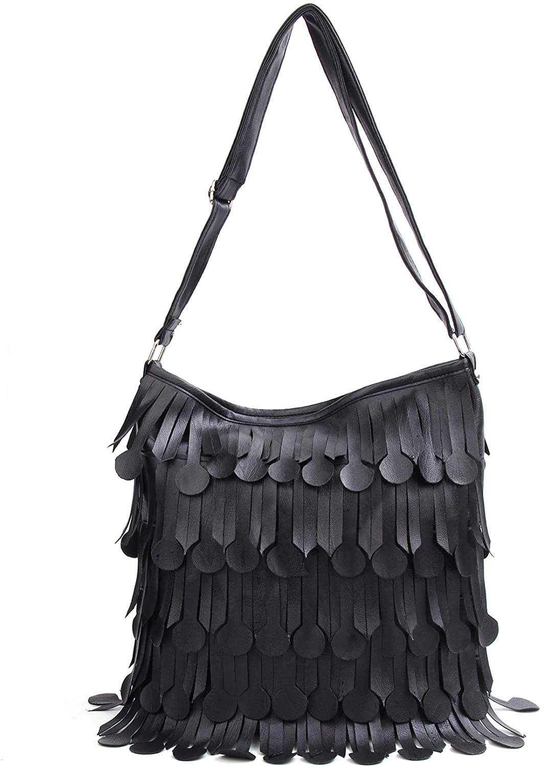 Price:$17.49    Crossbody Bag- Womens Large Waterproof PU Leather Fringe Tassel Shoulder Bag Casual Hobo Handbag Crossbody Bag-CRY0013-1  Clothing