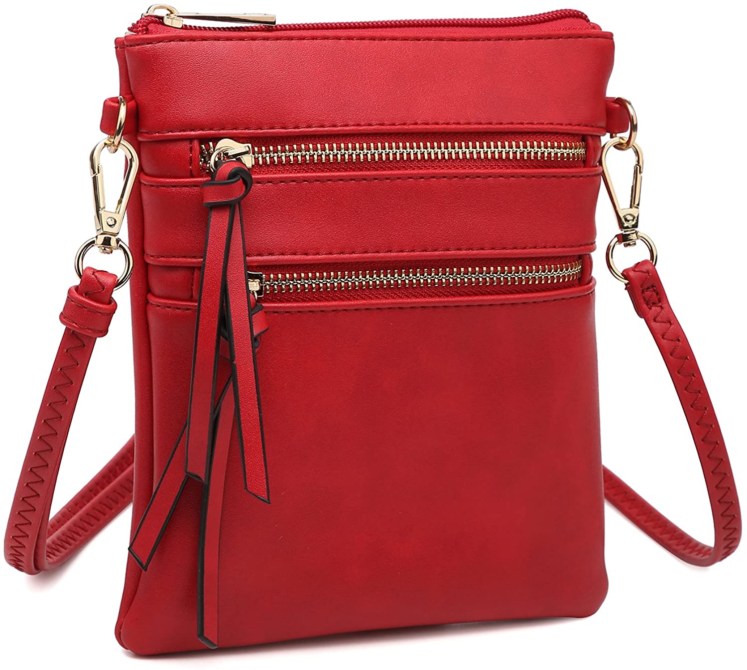 Price:$0.00 Functional Triple Zip Small Crossbody Bag for Women Lightweight Soft PU Leather Purses and Handbags Shoulder Messenger Bag (Red)  Handbags   