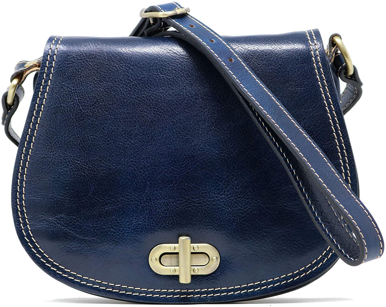 Price:$94.30    Floto Firenze Women's Saddle Bag Crossbody Shoulder Bag Handbag Blue  Clothing