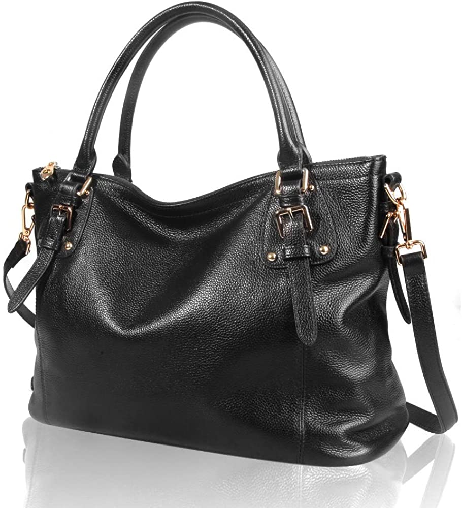 Price:$46.99 Werllands Black Genuine Leather Handbags for Women, Designer Shoulder Tote Bag  Handbags   