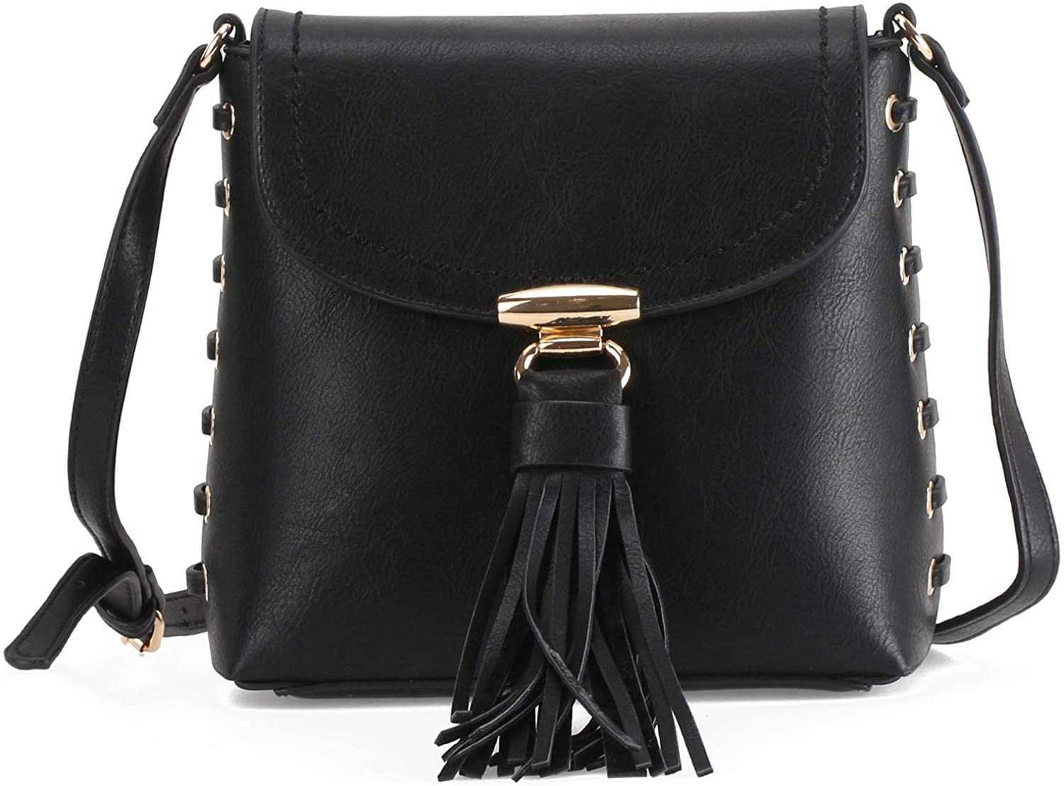 Price:$24.99 Dasein Women Lightweight Small Crossbody Bag Vegan Leather Shoulder Bag with Tassel (Black)  Handbags   