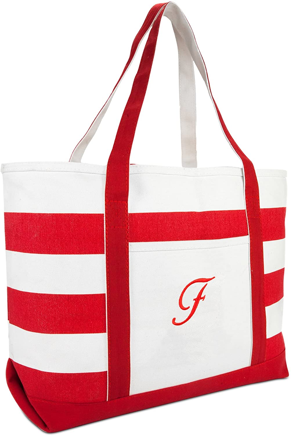 Price:$19.99    DALIX Beach Tote Bag Shoulder Bags Striped Monogrammed Red Ballent Letter F  Clothing