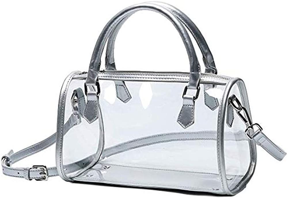 Price:$20.99 Keepop Womens Clear Shoulder Bag Transparent Handbags and Purses for Work Concert NFL Stadium Approved PVC Middle Crossbody Bags Silver  Handbags   