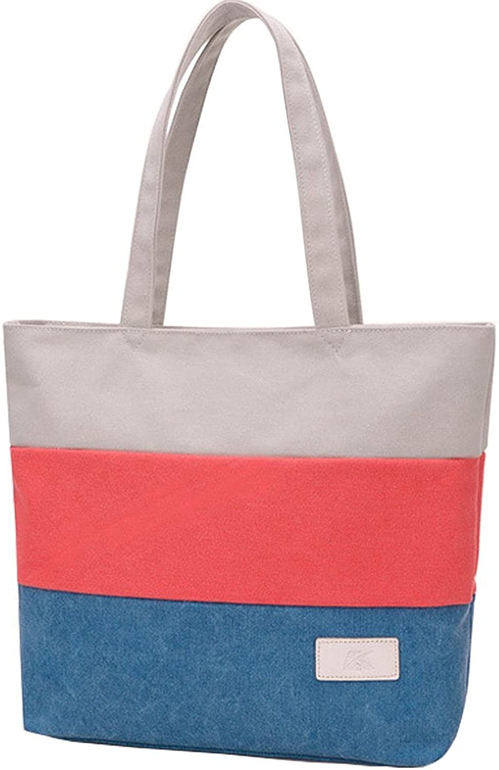 Price:$9.99    Whoishe Women Canvas Red Blue Multi Colored Tote Shoulder Handbag  Clothing