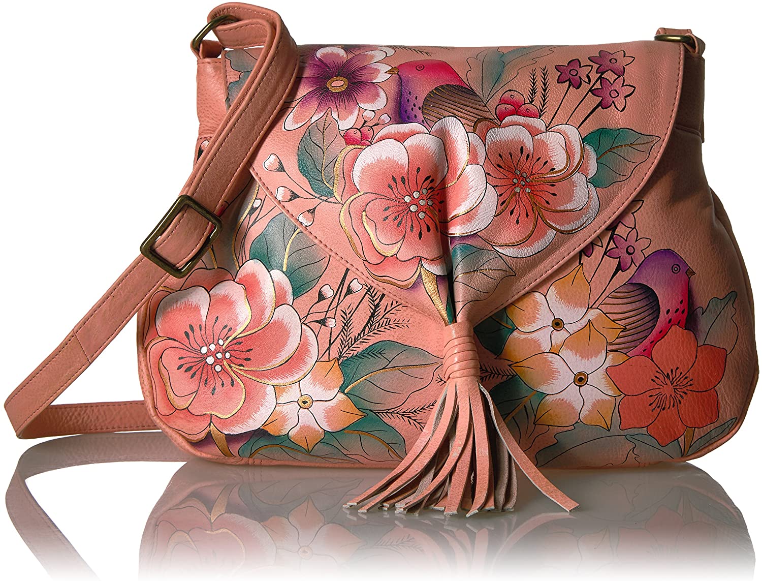 Price:$130.98    Anna by Anuschka, handpainted Leather Flap Hobo,vintage Garden  Clothing