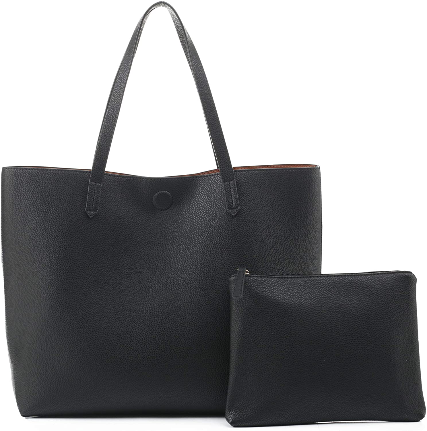 Price:$39.95 EMPERIA Bracelyn Premium Faux Vegan Leather Contrast Lining Tote Shoulder Bag Handbag 2 PCS SET for Women BLACK  Handbags   