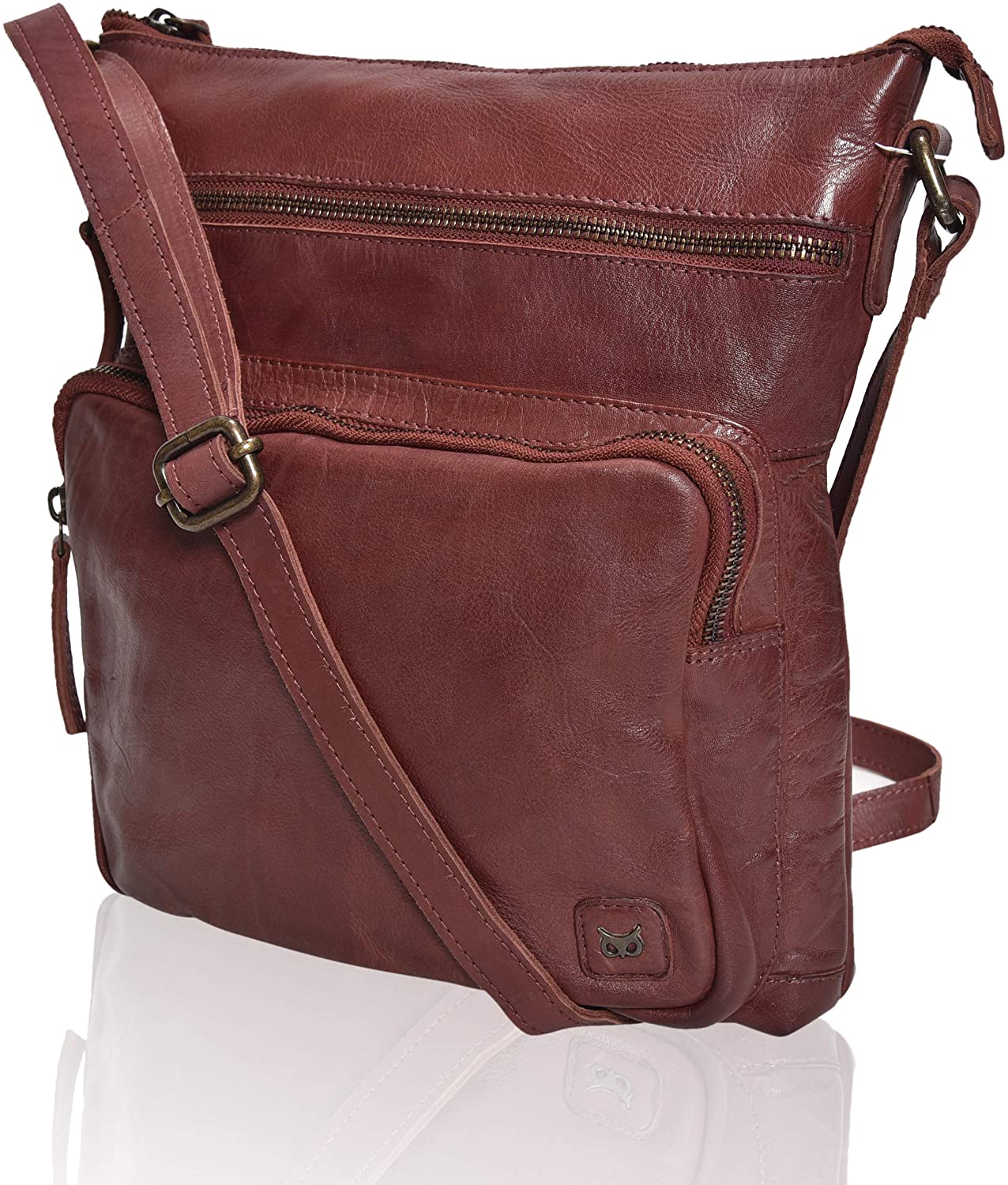 Price:$44.99    WISE OWL Women's Leather Crossbody Purses and Handbags for-Premium Crossover Bag Over the Shoulders Washed old look Burgandy  Clothing