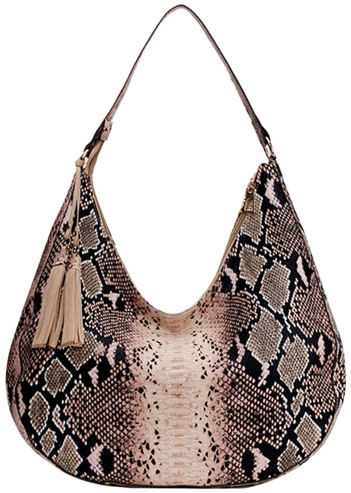 Price:$29.99    Aisa Women Snakeskin Hobo Bag Luxury Leather Tote Shoulder Bag Satchel Purse Khaki  Clothing