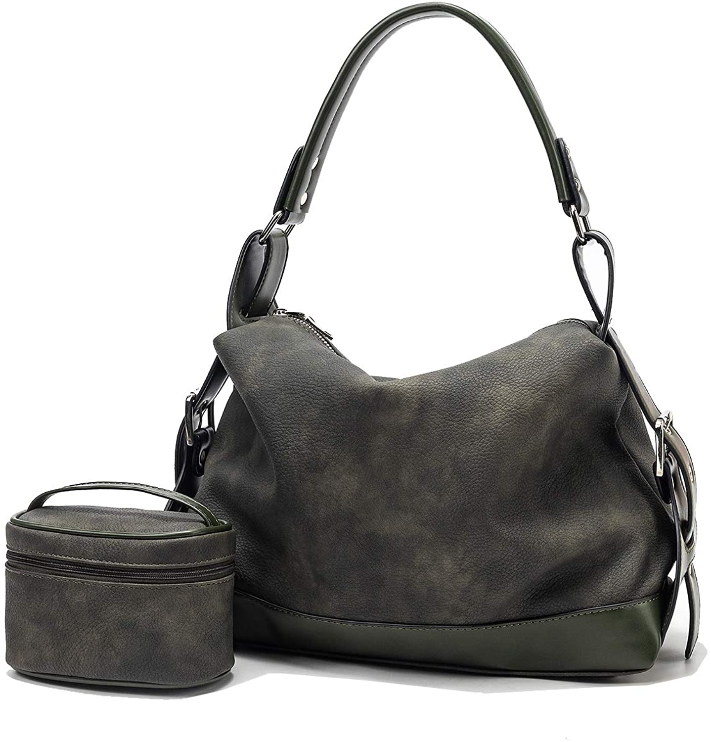 Price:$33.99    Women Hobo bag Tote Shoulder Handbags Crossbody Bag Top Handle Satchel Purse Soft Faux Leather Set 2pcs Grey Green XL  Clothing