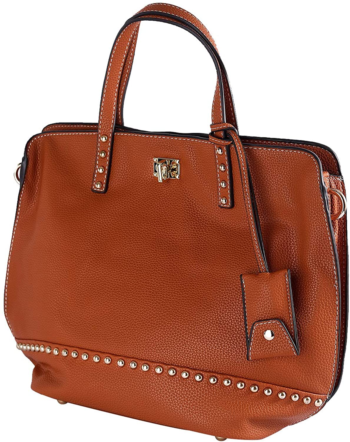 Price:$32.99    Mentor Handbag F-7613 Women’s Leather Designer Handbags Tote Shoulder Bag Top Handle Satchel Studded Handbag On Clearance (Orange)  Clothing