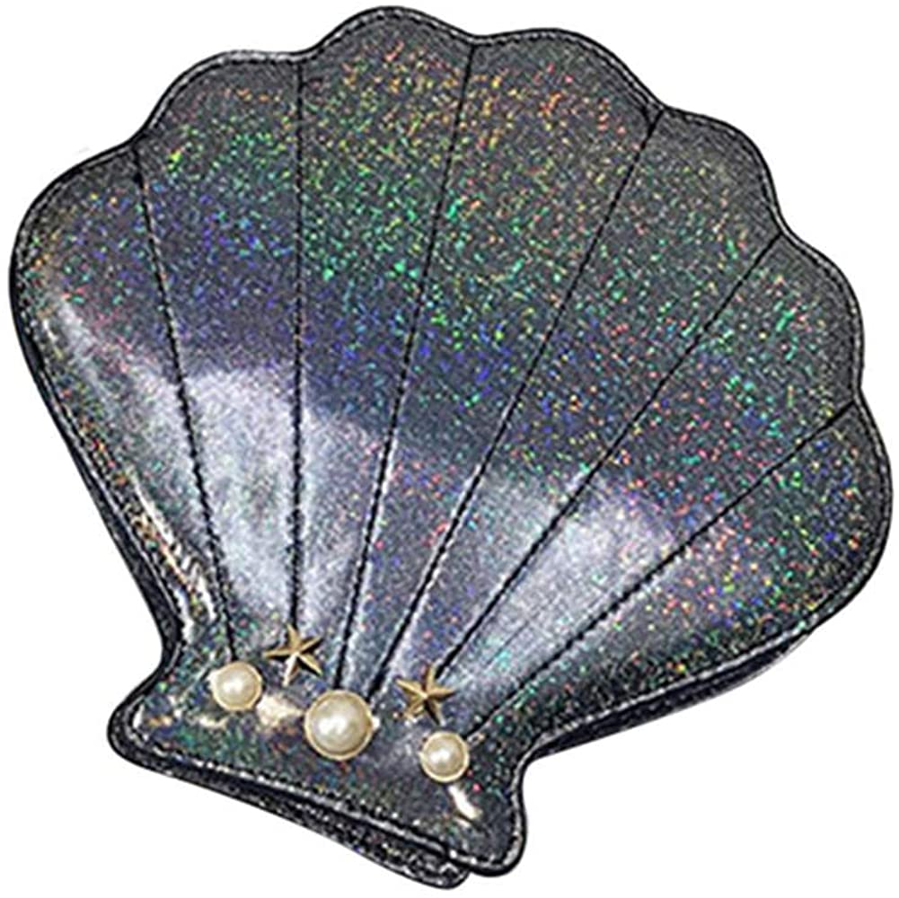 Price:$20.79 Hologram Laser Shell Shoulder Bags Pearl Cross-body Chain Purse Bags for Womens(Black)  Handbags   