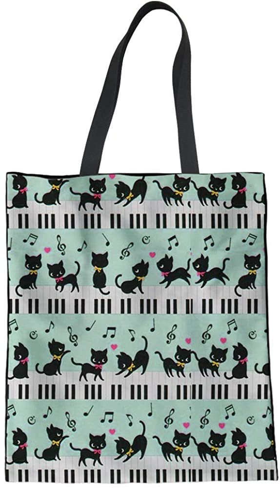 Price:$8.99    HUGS IDEA Music Note Printing Tote Shoulder Bag Cute Cat Piano Keyboard Handbag Cotton Linen Totes Shopping Bags for Women  Clothing