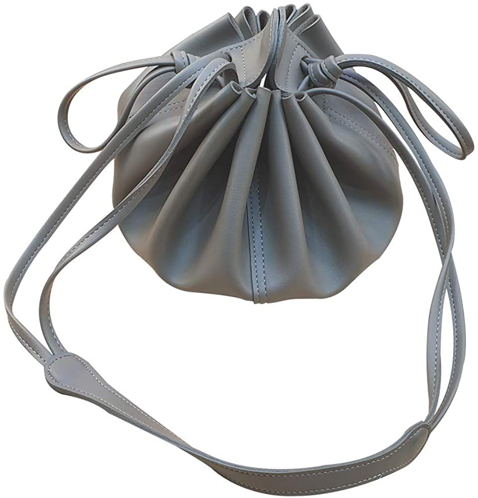 Price:$48.99 Riant dumpling design Wrinkled Drawstring Shoulder Crossbody Bucket Bags for Women Handbags Tafu(Mud) color  Handbags   