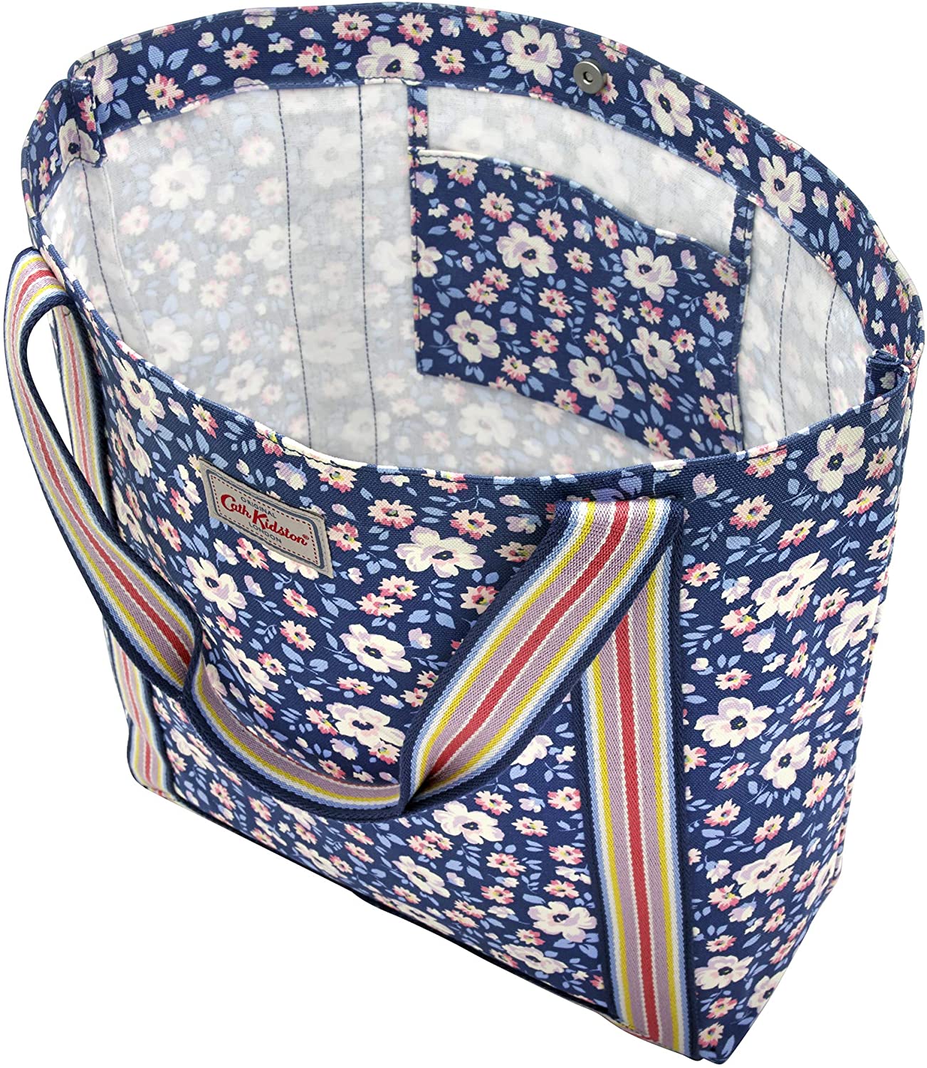 Price:$59.95    Cath Kidston Reverse Coated Tote | Women's Island Flowers Embroidered Tote Bag | Female's Imported Grocery Bags | Stylish & Fashionable European Style | Teenage Girls Vintage Durable Tote Bags (Navy)  Clothing