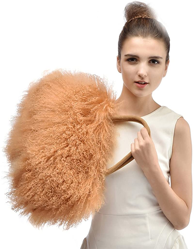 Price:$79.00 Finiluo luxury real lamb fur/mongolian fur beach wool fur bag handbag (camel)  Handbags   