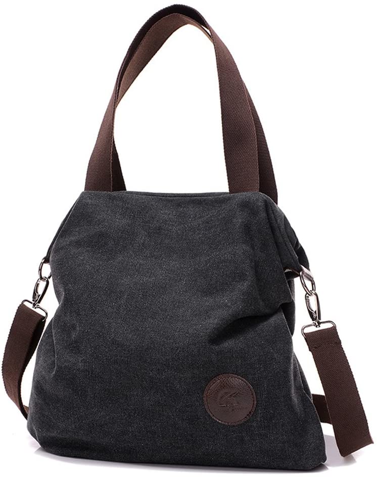 Price:$21.99 ELEOPTION Women's Cotton Canvas Bag Handbag Shoulder Bag Simple Vintage Satchel Large Tote Bag Shopper Hobo Bag Top-Handle For Women Girls Students (E- Black)  Handbags   