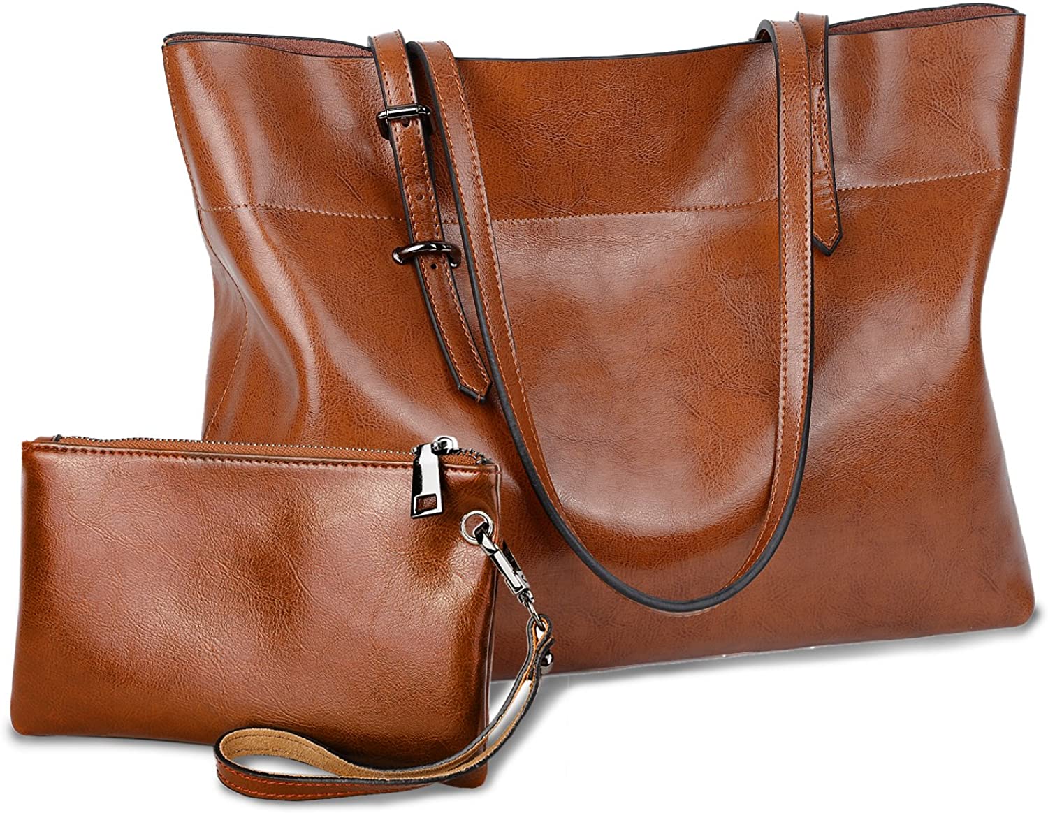 Price:$52.99    YALUXE Women's Soft Leather Work Tote Shoulder Bag with Wallet (Upgraded 2.0) Brown  Clothing