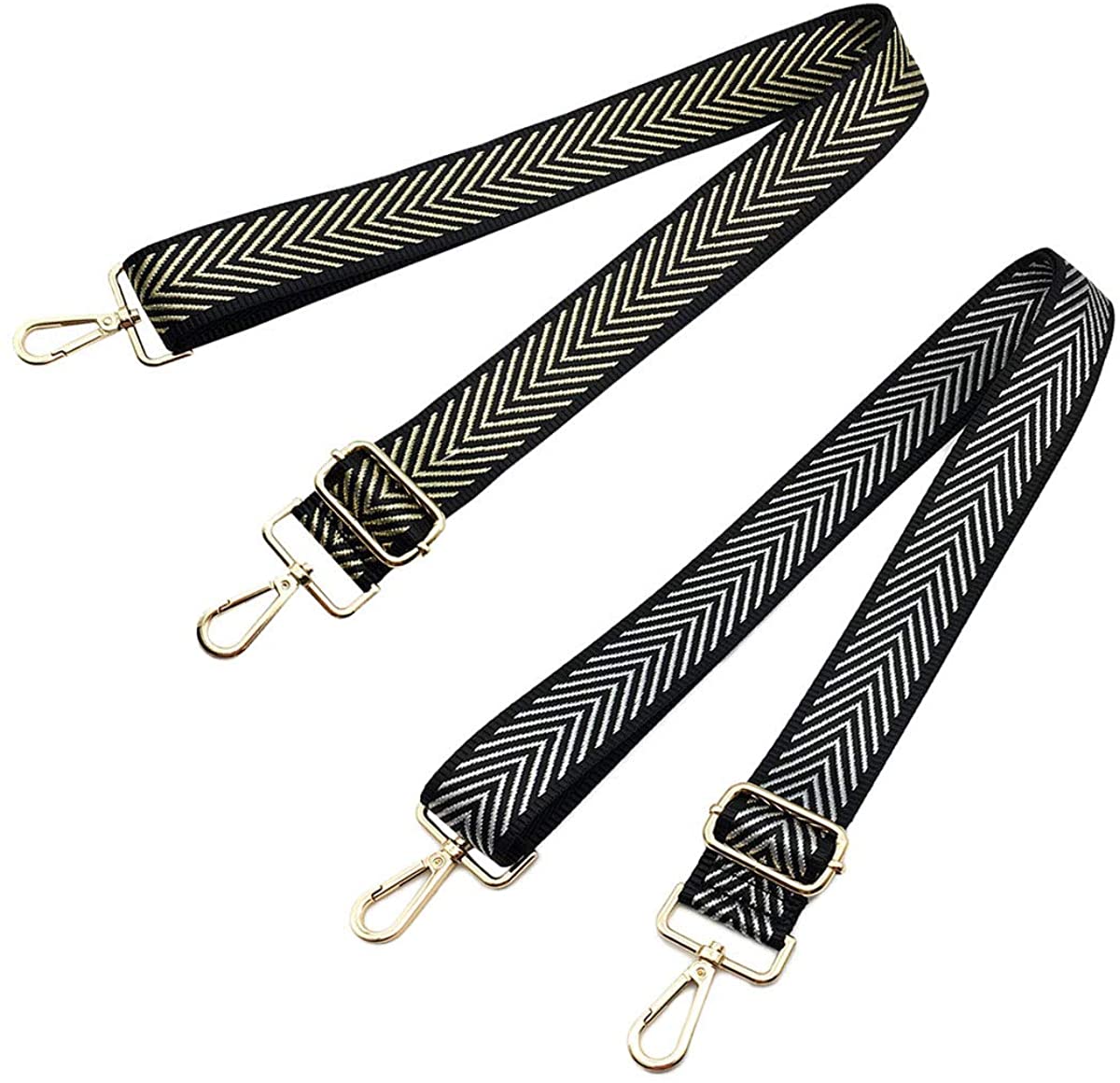 Price:$14.99    Bag Straps Replacement Guitar Strap Camera Bag Strap Adjustable Shoulder Strap Wide Weave Strap For Luggage Handbags Sliver Gold Set  Clothing