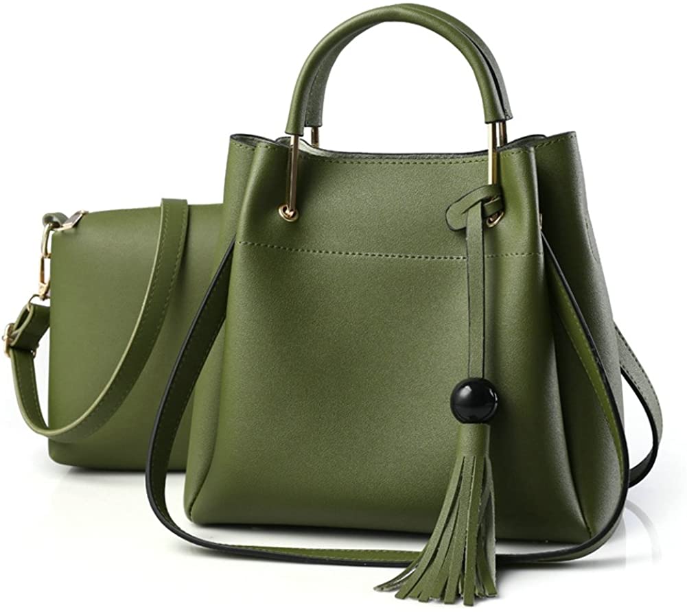 Price:$32.99    OVOV Women's 2 Pcs Retro Tote Bag PU Leather Shoulder Bag Crossbody Purse Handbags Set (Armygreen)  Clothing