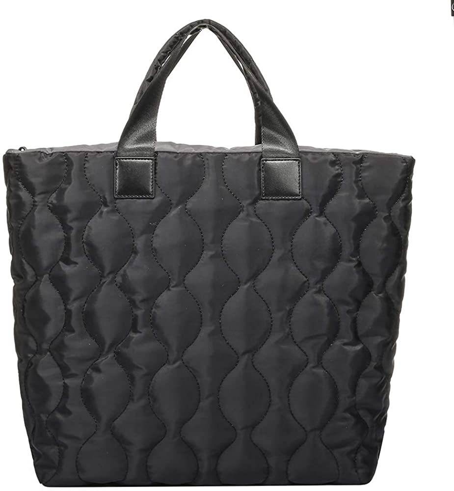 Price:$39.99    H2&B Women's waterproof Nylon fabric with genuine Leather Shoulder Bag,Large-Capacity Handbag,Tote Bag for Lady.two way quilting handbag(Black)  Clothing