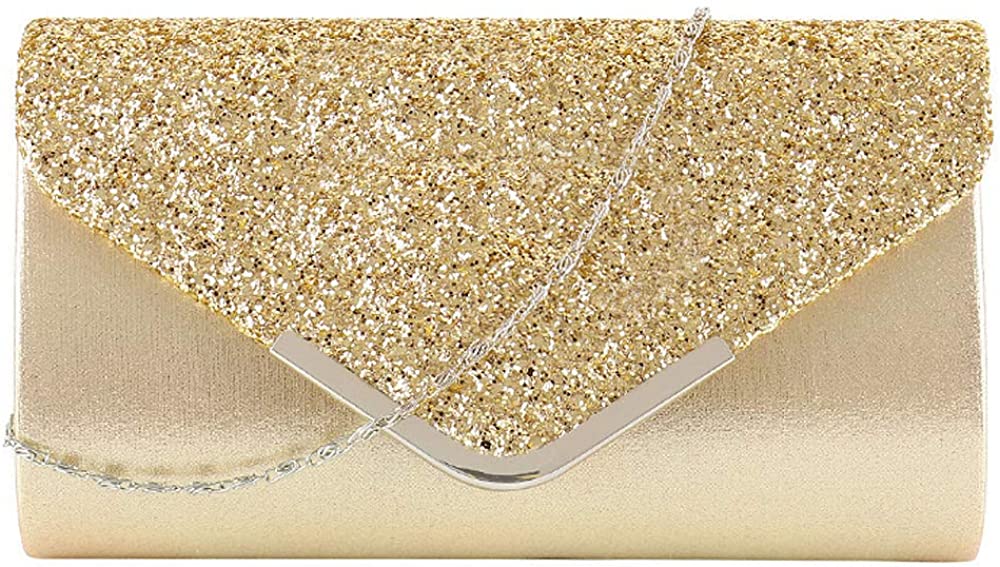 Price:$8.98 Sun Kea Women Shiny Evening Bag Chain Glitter Sequined Shoulder Handbag Clutch Purse for Wedding Party Prom  Handbags   