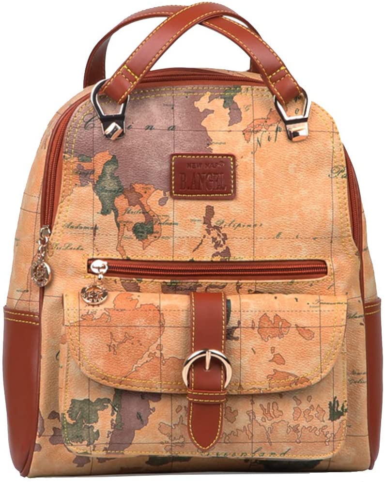 Price:$32.99    Yan Show Women's PU Leather Elegant Backpack Vogue Shoulder Bags Retro Map Pattern Travel Bag Casual Satchel (Brown)  Clothing