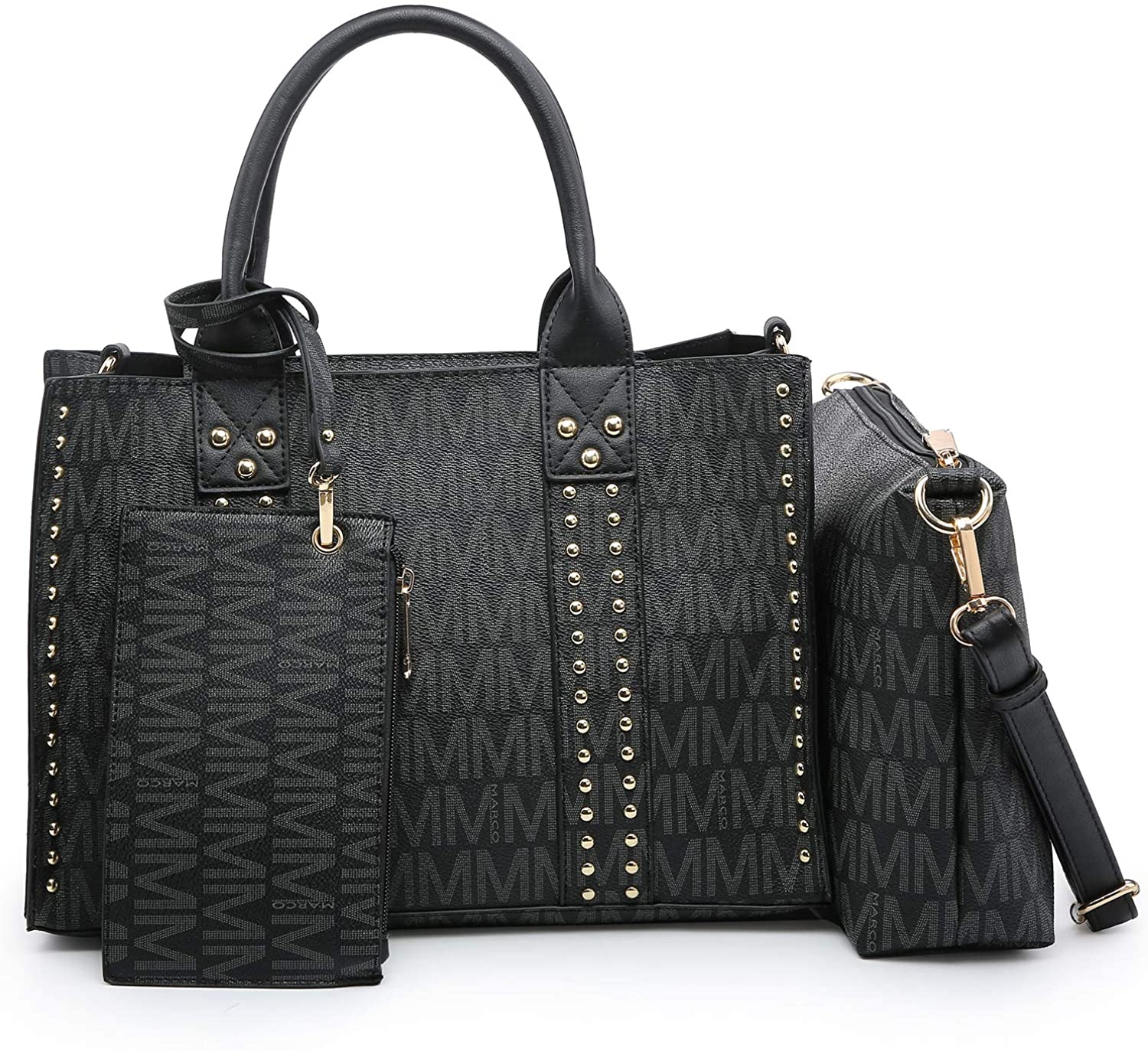 Price:$35.99    Womens Signature Top-Handle Handbags Purses Satchel Bags for Women Fashion Shoulder Tote Work Bags Wallets 3pcs Purse Set (Black)  Clothing