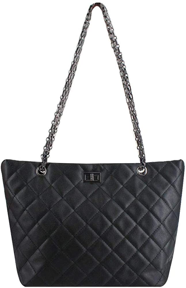 Price:$22.50    Rebecca Women Lattice Patent Leather Shoulder Bag Large Capacity Classic Quilted Tote Handbag (Black)  Clothing