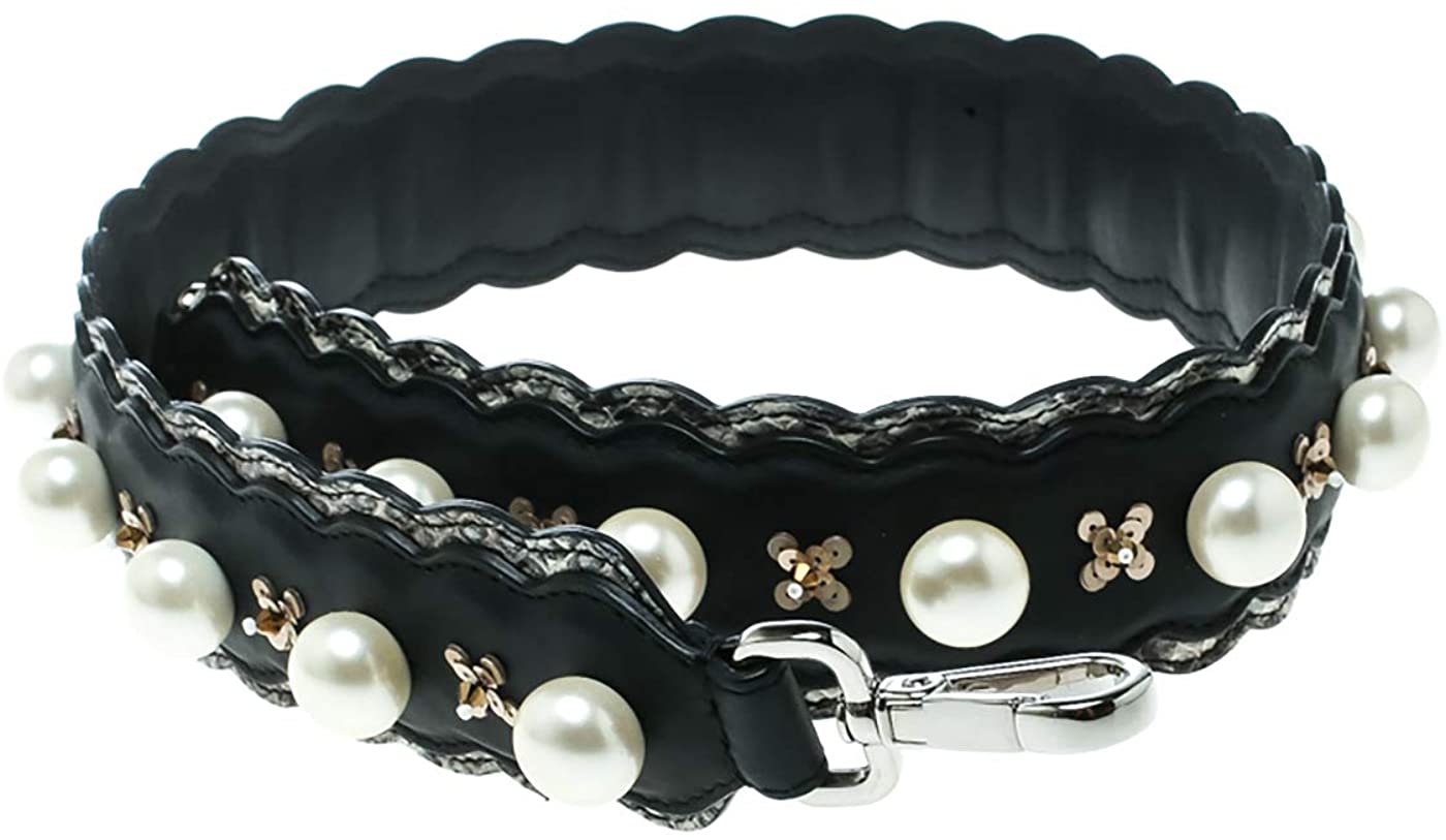 Price:$1495.00    Fendi Strap You Black Calf Leather Snakeskin Trim Sequin Shoulder Strap 8AV077  Clothing