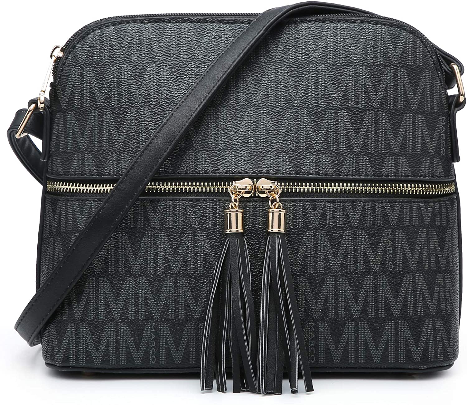 Price:$16.99 MKP Lightweight Medium Crossbody Bags Purses for Women M Signature Shoulder Messenger Bag w/Front Tassel Zipper Pocket (Black)  Handbags   