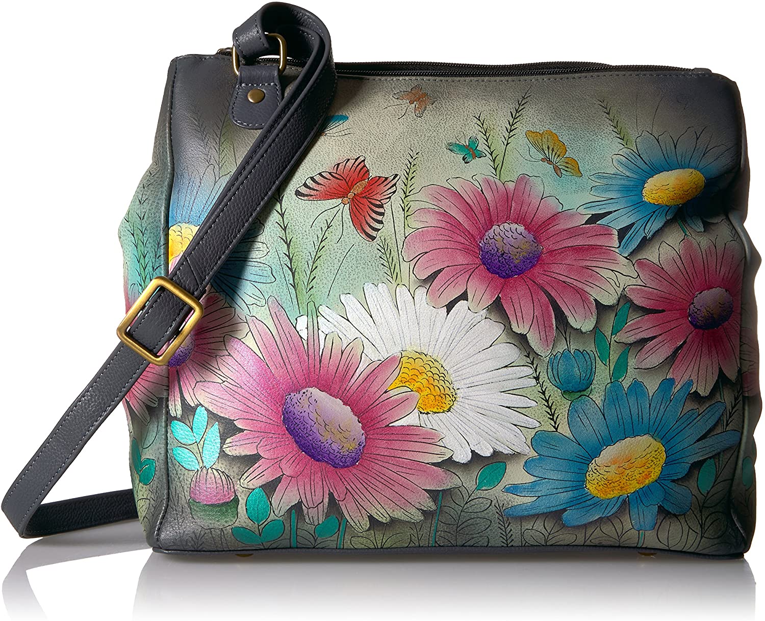 Price:$225.12    Anna by Anuschka Women's Genuine Leather Large Multi-Compartment Tote Bag| Hand Painted Original Artwork | Dancing Dragonflies  Clothing