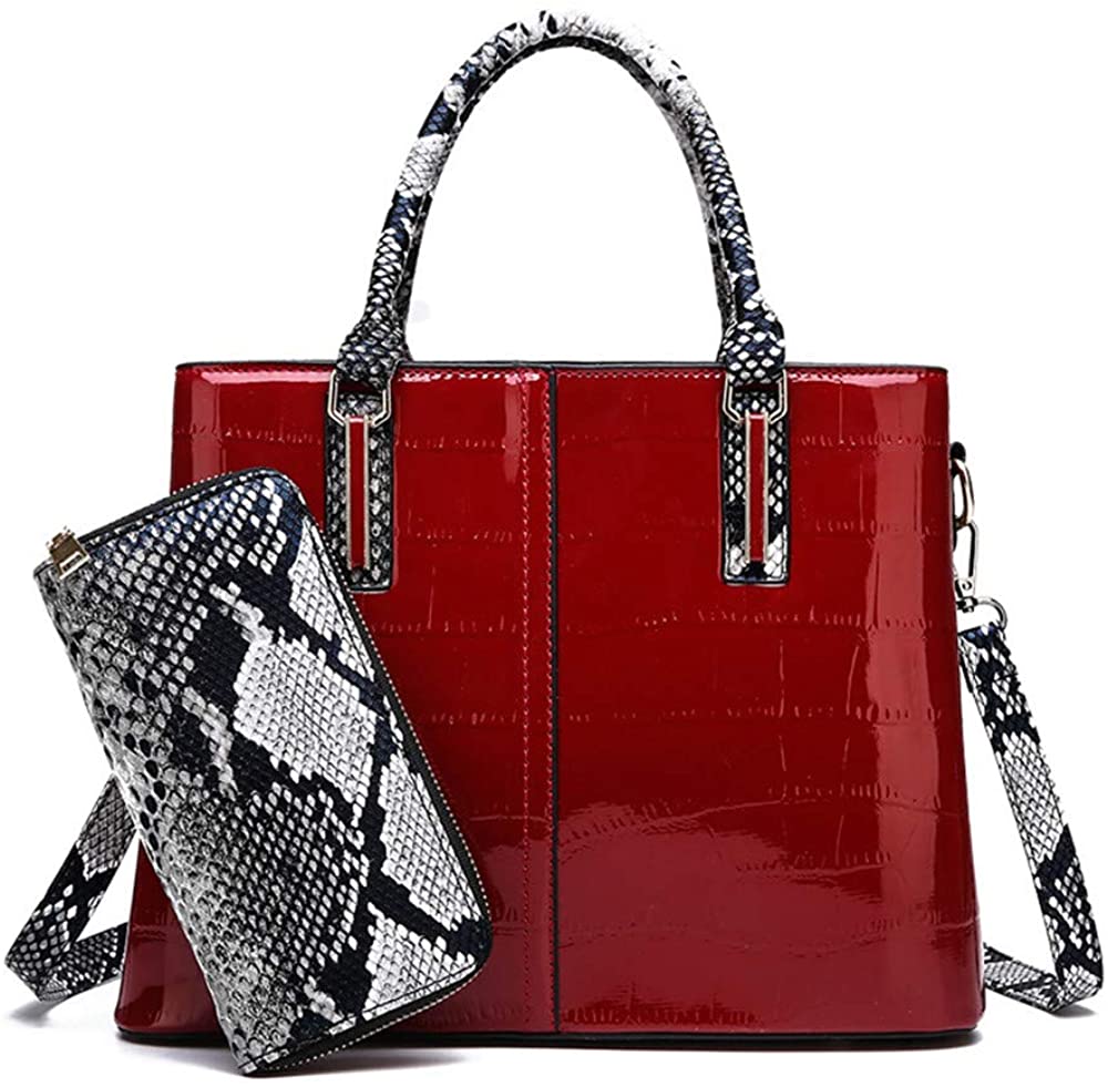 Price:$19.99    Women Patent Leather Handbags, 2 Pack Fashion Crocodile Tote Purse Shoulder Crossbody Bag Red  Clothing
