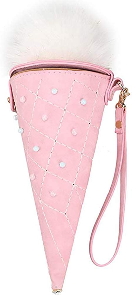 Price:$22.99 QZUnique Women's PU Leather Ice Cream Cone Shape Handbag Fuzzy Diagonal Crossbody Bag Venonat Clutch Purse  Handbags   