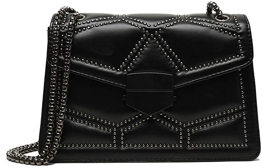 Price:$19.99 Rivets Chain Small Shoulder Crossbody Messenger Bags for Women Purse and Handbags (Black)  Handbags   