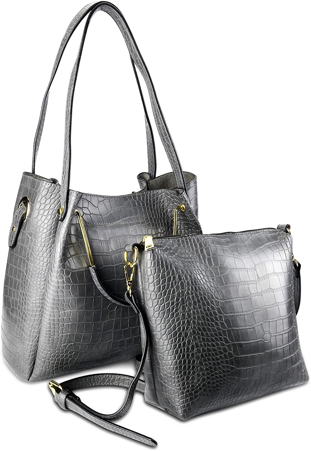 Price:$16.99    Woman's Fashion Handbags Tote Purse Shoulder Bags set 2pcs (Gray)  Clothing