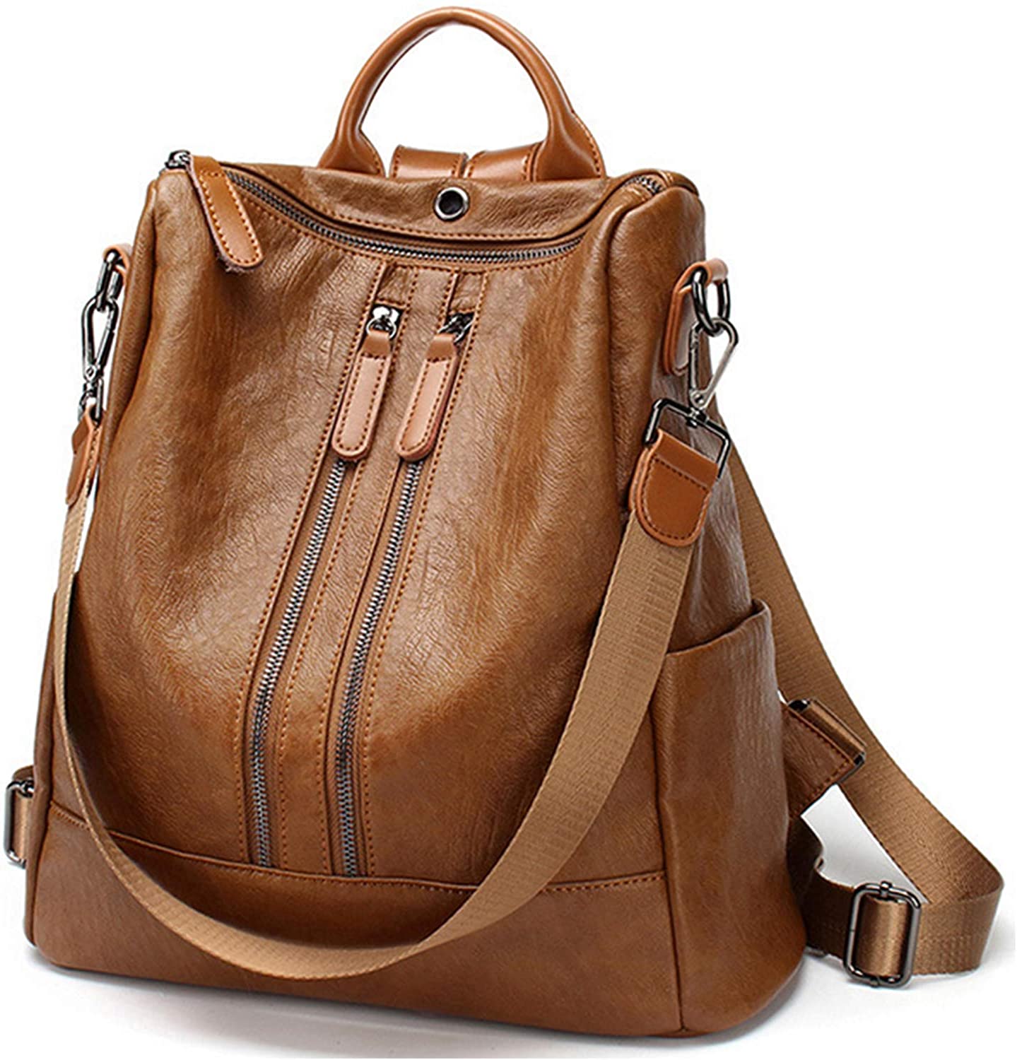 Price:$19.99 Mixi Backpack Purse for Women, PU Leather Women’s Shoulder Bag Lady Travel Backpack Waterproof Bag Brown  Handbags   