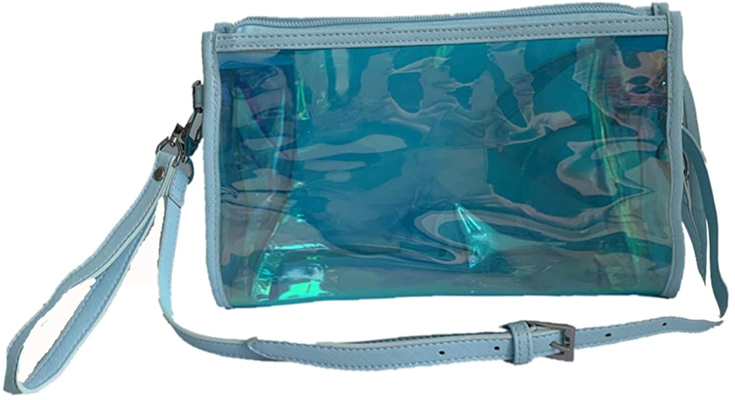 Price:$15.99    AlwaySky Women Clear PVC Jelly Cossbody Handbag Fashion Shoulder Bag Coin Purse Clutch Wallet (Laser Blue)  Clothing