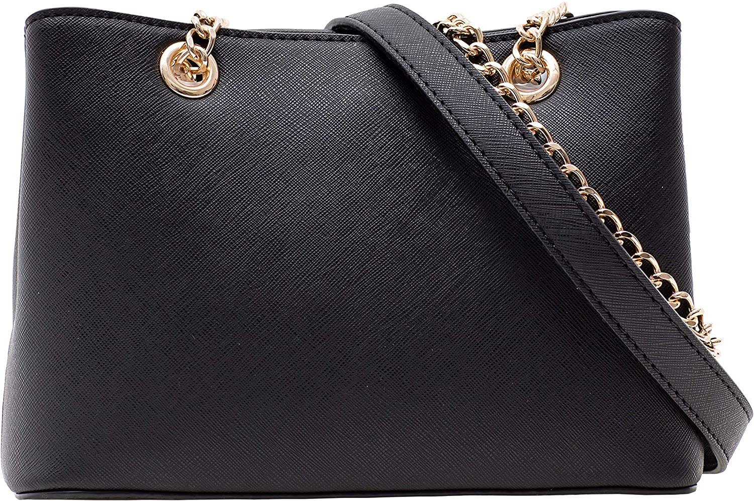 Price:$36.98    ANYHAN Women's Satchel Bucket Handbags – Saffiano PU Leather Gold Chain Handle Crossbody Strap Shoulder Tote Purse Bag ATI-CR-BJ-01 Black  Clothing