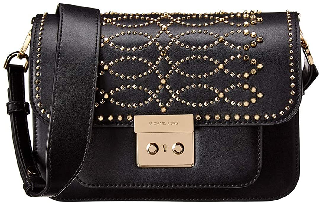 Price:$189.01 Michael Kors Sloan Studded Leather Shoulder Bag - Black  Handbags   
