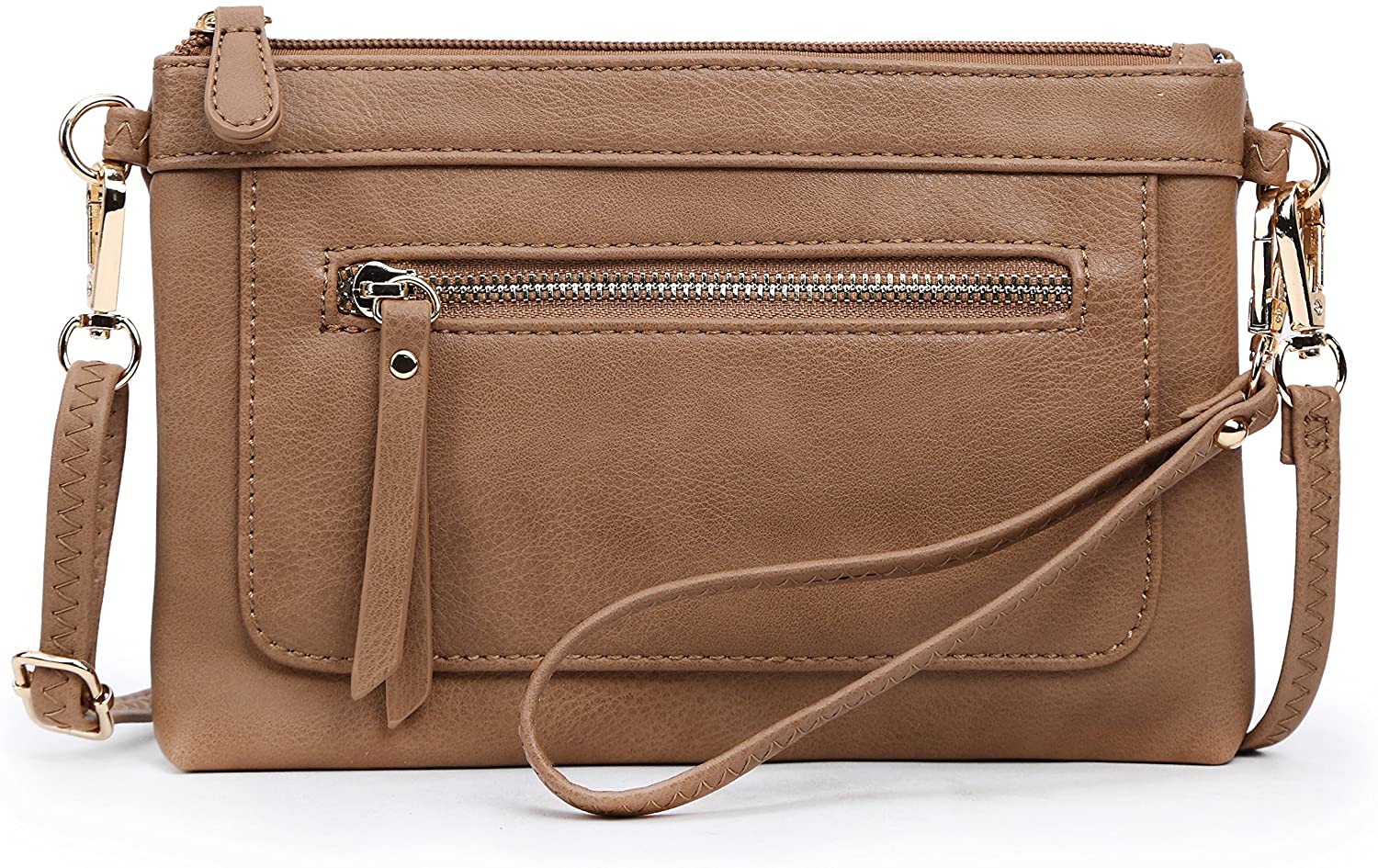 Price:$14.95 Solene Women's Lightweight Multi Compartment Faux Leather Shoulder, Wristlet & Crossbody Bag-WU060(Stone)  Handbags   