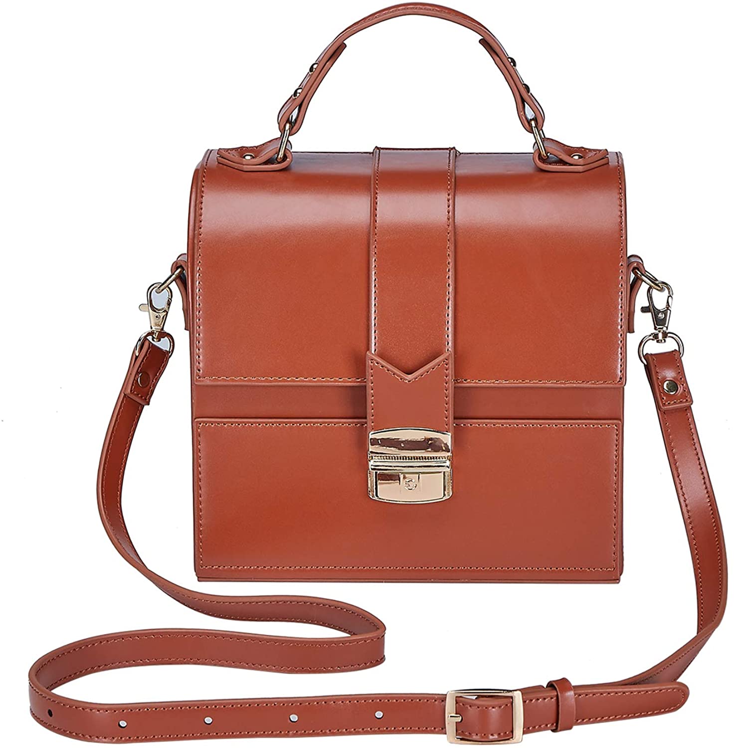 Price:$18.26 Women Classic Crossbody Bags, Lady Handbags Brown Top-Handle Clutch Square Leather Shoulder Fashion Bag  Handbags   