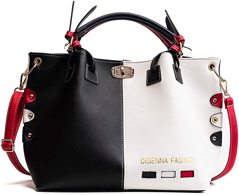 Price:$13.99    RUIANG VOYAGE Women's Fashion bag Contrast Color Tote Bag Handbag large capacity Satchel Travel Shoulder Bag Large Messenger bag Black and White, 1  Clothing