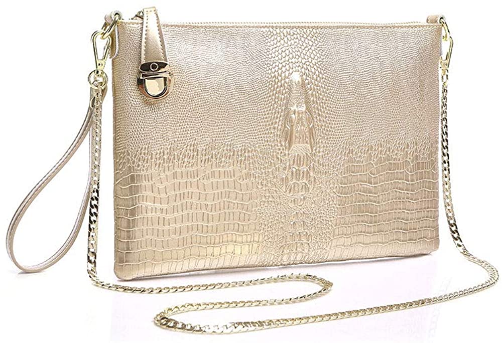 Price:$35.99 Whatna A4 size Fashion thick Genuine Cowhide Leather Women's Evening Handbags Convertible Clutch Purse Shoulder Cross Body Bag  Handbags   