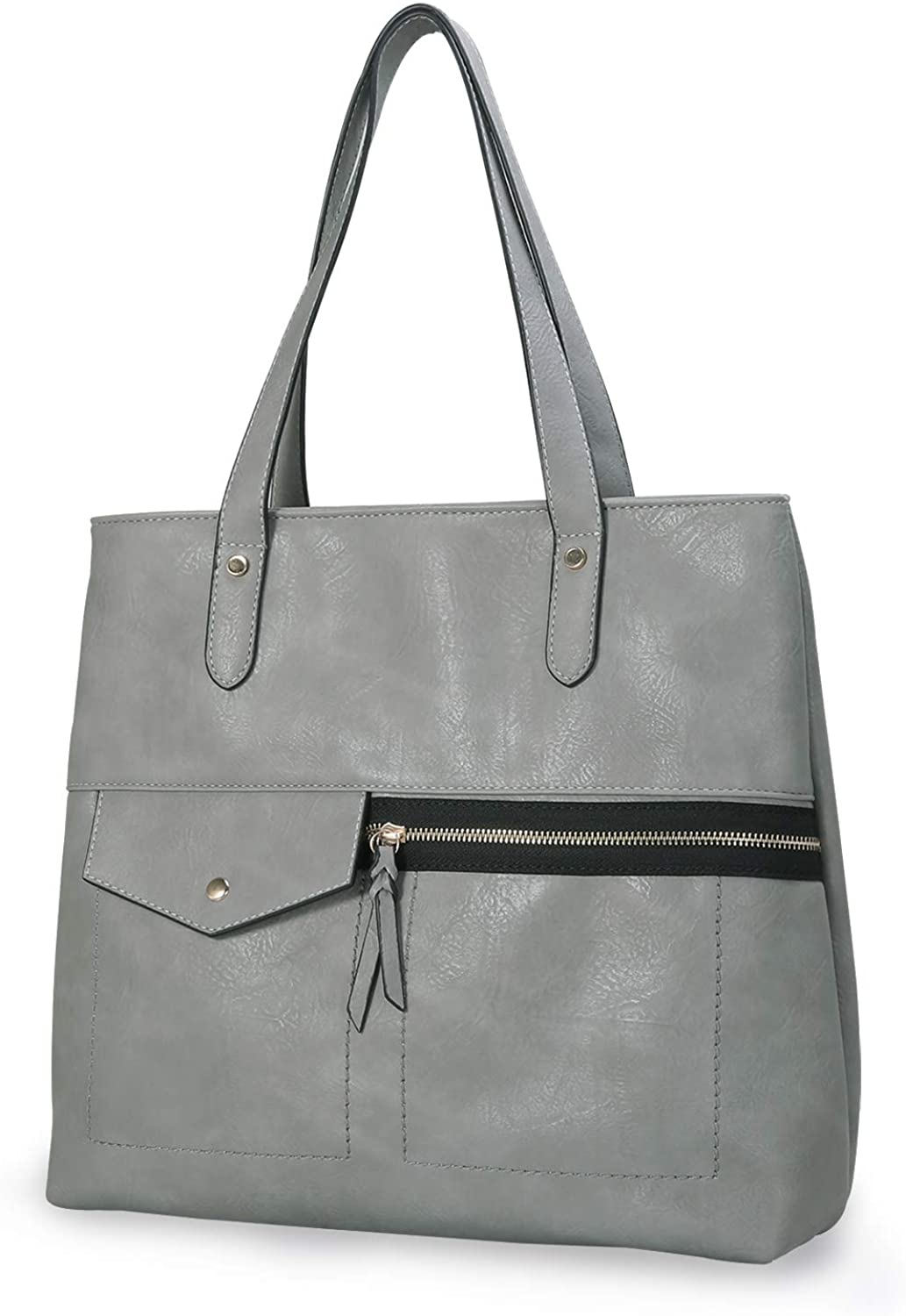 Price:$25.08 IDAILU Tote Bag for Women Large Soft PU Leather Ladies Shoulder Travel Handbag Shopper Purse with Zipper and Pockets (Gray)  Handbags   