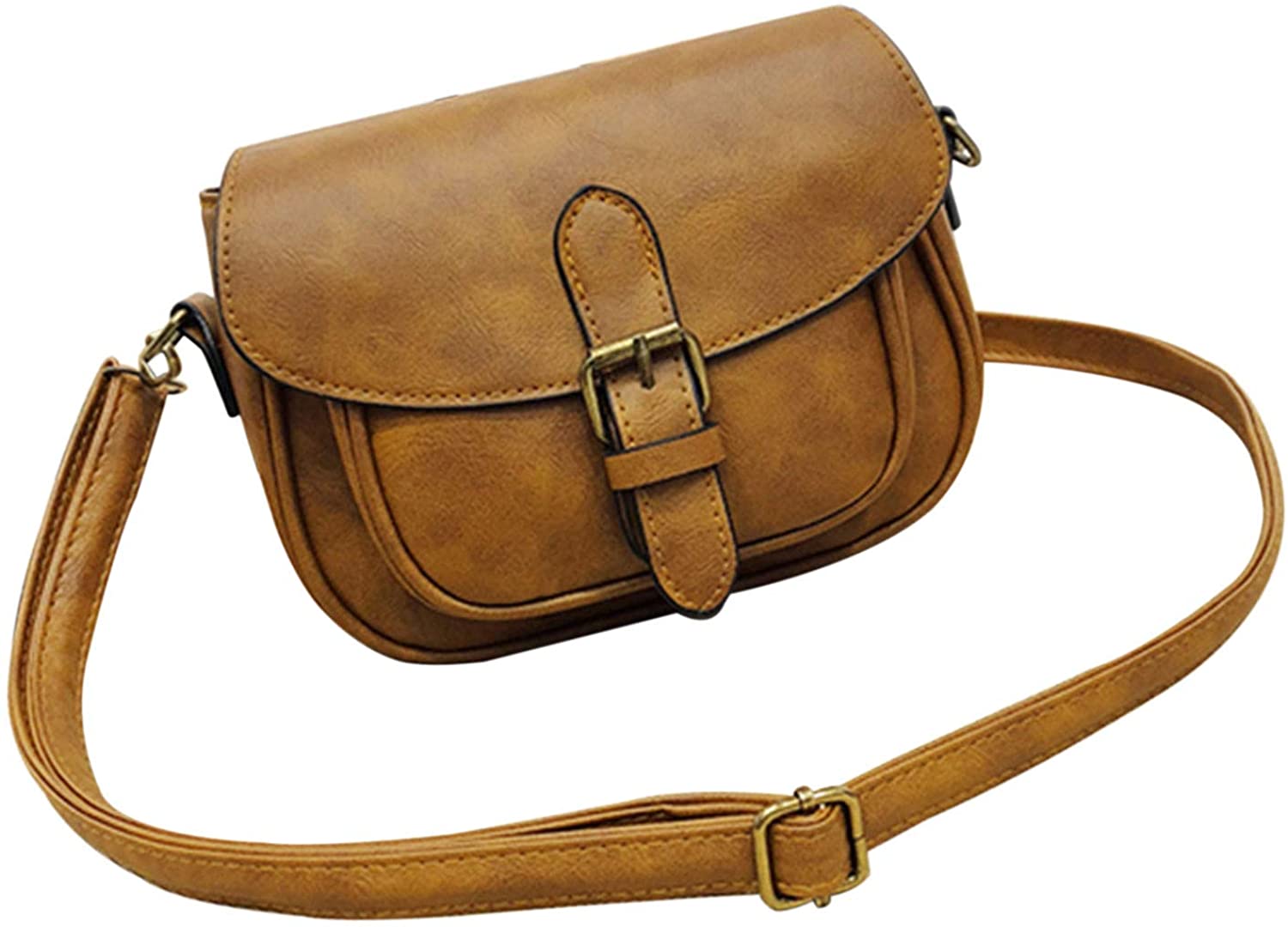 Price:$14.98 Kuang Women Vintage PU Leather Satchel Crossbody Bag Small Saddle Shoulder Purse Tote Handbags  Handbags   
