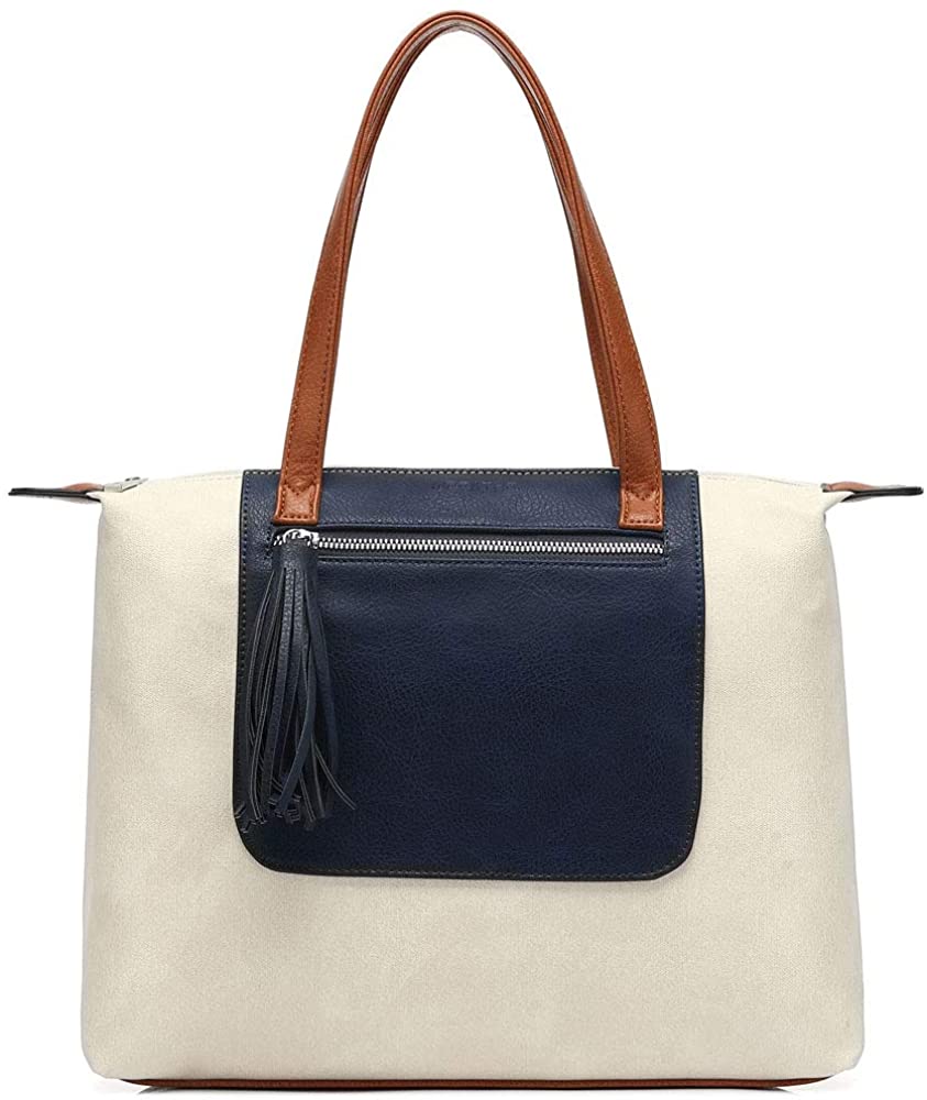 Price:$19.89 WREATHE Women's Canvas Large Tote Bag Shoulder Top Handle Handbag Purse for Gym Beach Travel HGA0008 (Off White)  Handbags   